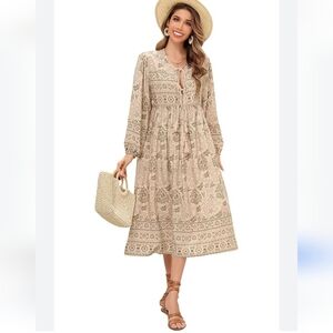 NWT R. Vivimos Bohemian Print Midi Dress S Prairie Cottagecore